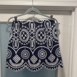 Chic Navy and White Embroidered Mini Skirt